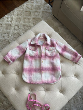 Girls Primark Plaid Shacket 3T Pink White